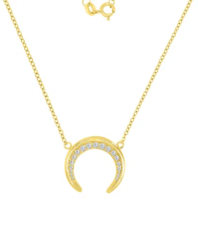 Macy's Cubic Zirconia Crescent Moon Pendant Necklace In Sterling Silver, 16" + 2" Extender In Yellow