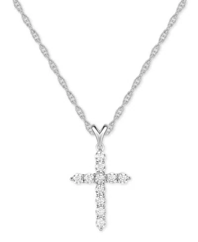 Macy's Cubic Zirconia Cross 16" Pendant Necklace In Sterling Silver