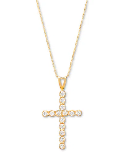 Macy's Cubic Zirconia Cross 18" Pendant Necklace In 14k Gold