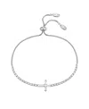 Macy's Cubic Zirconia Cross Adjustable Bracelet In Silver