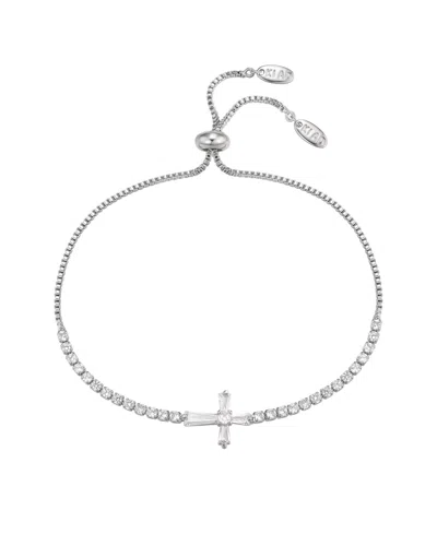 Macy's Cubic Zirconia Cross Adjustable Bracelet In Silver
