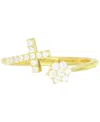 Macy's Cubic Zirconia Cross & Cluster Bypass Ring (also In Lab-grown Ruby) In Gold