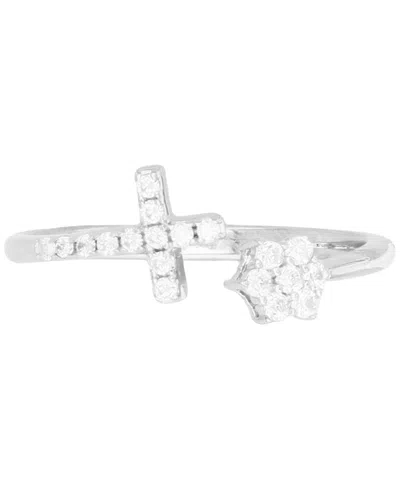 Macy's Cubic Zirconia Cross & Cluster Bypass Ring (also In Lab-grown Ruby) In Silver