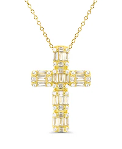 Macy's Cubic Zirconia Cross Necklace (1 1/2 Ct. T.w.) In 14k Gold Over Sterling Silver In Gold Over Silver