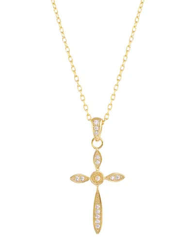 Macy's Cubic Zirconia Cross Pendant Necklace In 14k Gold-plated Sterling Silver, 16" + 2" Extender