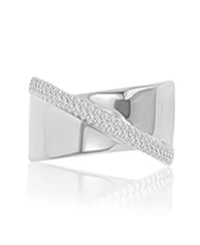 Macy's Cubic Zirconia Crossover Ring In Rhodium Over Sterling Silver In Orange