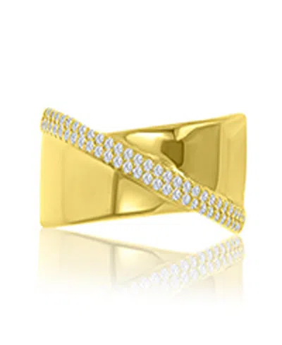 Macy's Cubic Zirconia Crossover Ring In Rhodium Over Sterling Silver In Blue