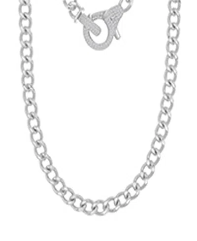 Macy's Cubic Zirconia Cuban Chain Necklace In Rhodium Over Sterling Silver