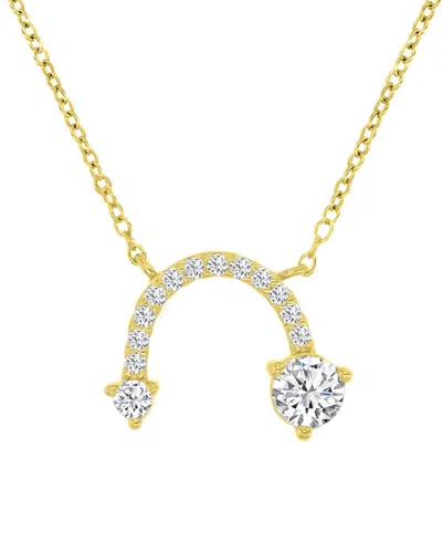 Macy's Cubic Zirconia Curved Arrow-inspired Pendant Necklace In 14k Gold-plated Sterling Silver (also Avail