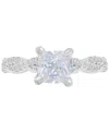 Macy's Cubic Zirconia Cushion & Round Rope Style Promise Or Engagement Ring In Silver