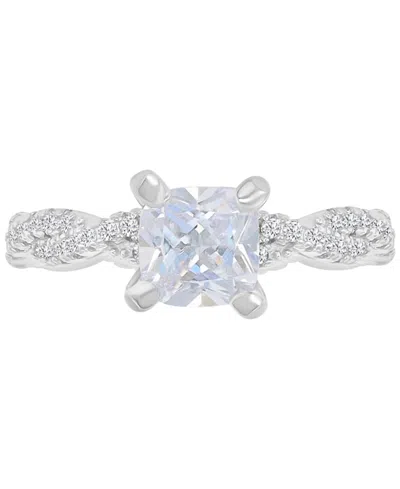 Macy's Cubic Zirconia Cushion & Round Rope Style Promise Or Engagement Ring In Silver