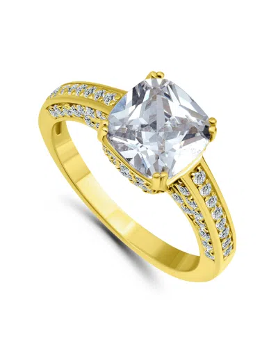 Macy's Cubic Zirconia Cushion Stone Ring With Fancy Pave Gallery In Silver Plate In Gold