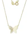 Macy's Cubic Zirconia Demi Pave Butterfly Pendant Necklace In 14k Gold-plated Sterling Silver, 16 + 2" Exte In Gold