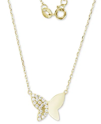 Macy's Cubic Zirconia Demi Pave Butterfly Pendant Necklace In 14k Gold-plated Sterling Silver, 16 + 2" Exte