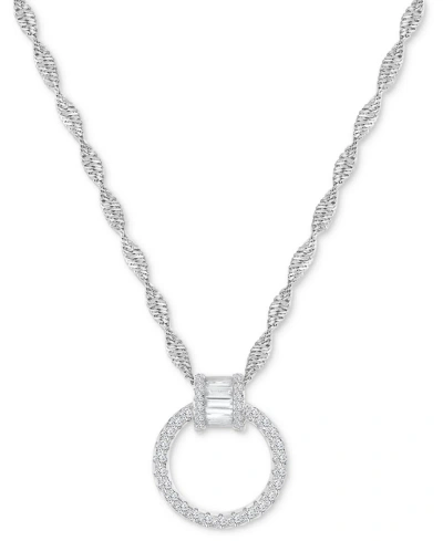 Macy's Cubic Zirconia Doorknocker Pendant Necklace In Sterling Silver, 18" + 2" Extender