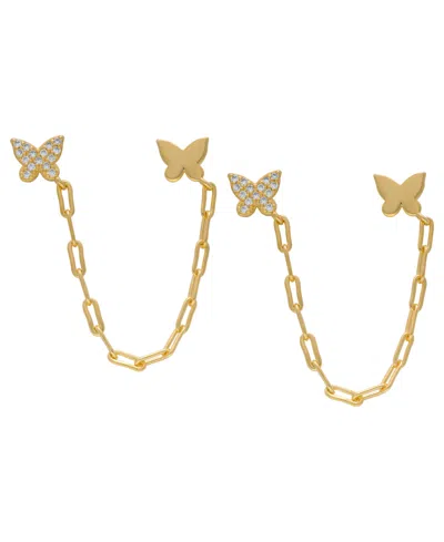 Macy's Cubic Zirconia Double Butterfly Chain Dangling Earrings In Gold