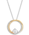 Macy's Cubic Zirconia Double Circle 18" Pendant Necklace In Sterling Silver & 14k Gold-plate In Sterling Silver