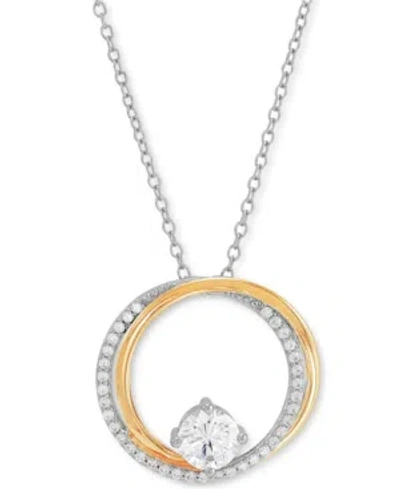 Macy's Cubic Zirconia Double Circle 18" Pendant Necklace In Sterling Silver & 14k Gold-plate