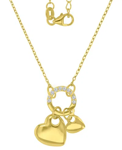 Macy's Cubic Zirconia Double Heart Charm & Holder Pendant Necklace, 16" + 2" Extender In Gold