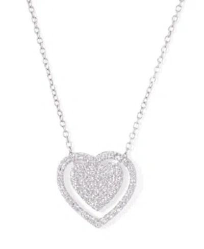 Macy's Cubic Zirconia Double Heart Necklace 18" In Silver Plate