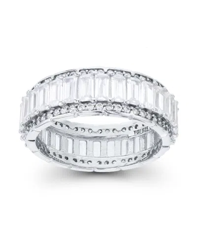 Macy's Cubic Zirconia Emerald And Baguette Cut Eternity Ring In Silver