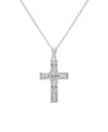 Macy's Cubic Zirconia Emerald Cut Cross Pendant In Silver