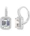 Macy's Cubic Zirconia Emerald-cut Halo Leverback Statement Earrings In Silver