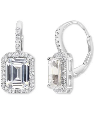 Macy's Cubic Zirconia Emerald-cut Halo Leverback Statement Earrings In Silver
