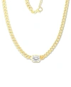 Macy's Cubic Zirconia Emerald-cut Large Link Statement Necklace In 14k Gold-plated Sterling Silver, 18" + 2 In Gold