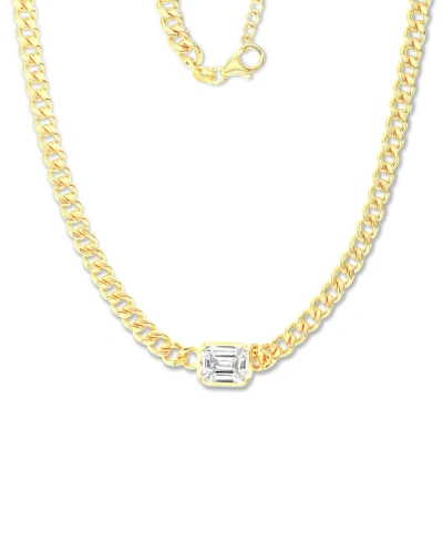 Macy's Cubic Zirconia Emerald-cut Large Link Statement Necklace In 14k Gold-plated Sterling Silver, 18" + 2