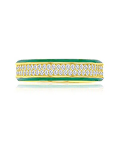 Macy's Cubic Zirconia Eternity Ring In 14k Yellow Gold Over Sterling Silver In Pink