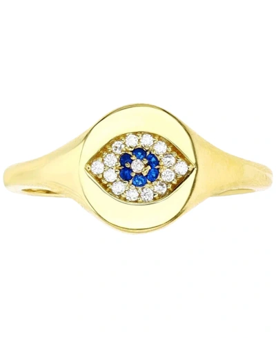 Macy's Cubic Zirconia Evil Eye Signet Ring In 14k Gold-plated Sterling Silver