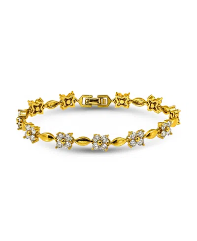 Macy's Cubic Zirconia Flower Design Polish Oval Link Bracelet In Gold