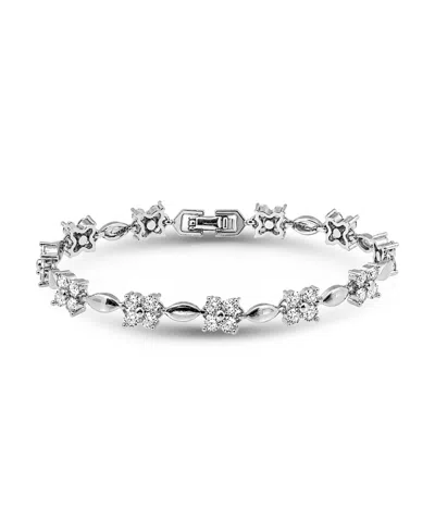 Macy's Cubic Zirconia Flower Design Polish Oval Link Bracelet In Metallic