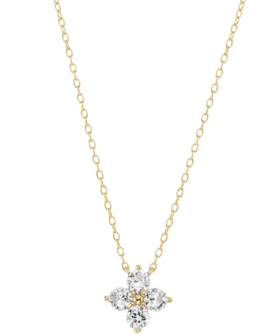 Macy's Cubic Zirconia Flower Pendant Necklace (1/2 Ct. T.w.) In 14k Gold Over Sterling Silver, 18"