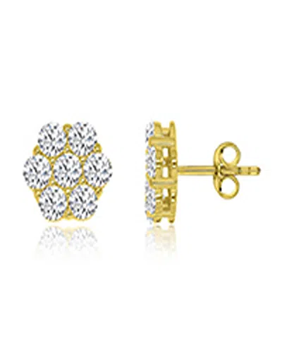 Macy's Cubic Zirconia Flower Stud Earrings In 14k Yellow Gold Over Sterling Silver