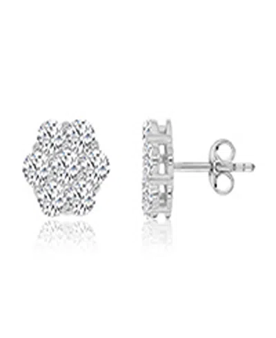 Macy's Cubic Zirconia Flower Stud Earrings In Rhodium Over Sterling Silver