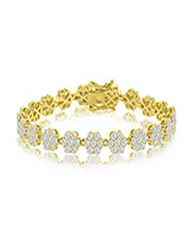 Macy's Cubic Zirconia Flower Tennis Bracelet In 14k Yellow Gold Over Sterling Silver In Pink