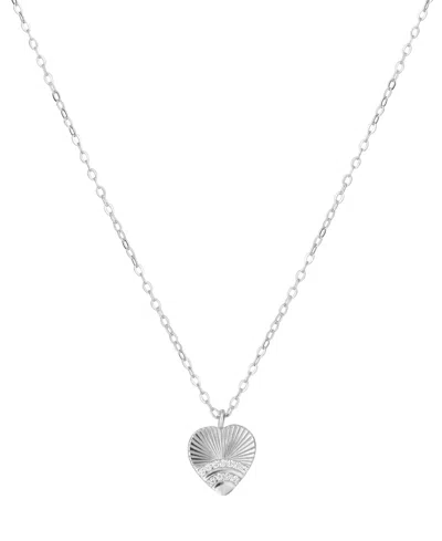 Macy's Cubic Zirconia Fluted Texture Heart Pendant Necklace In 14k Gold-plated Sterling Silver, 16" + 2" Ex In Metallic