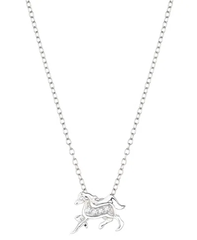 Macy's Cubic Zirconia Galloping Horse 18" Pendant Necklace In Sterling Silver