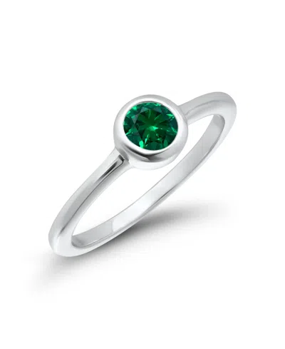 Macy's Cubic Zirconia Green Bezel-set Round Ring In Silver