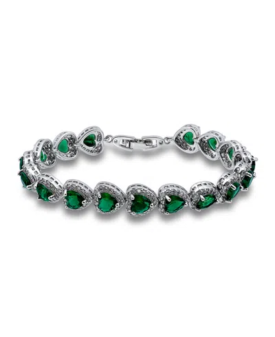 Macy's Cubic Zirconia Green Glass Heart Halo Link Bracelet