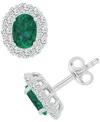 Macy's Cubic Zirconia Green Stone Oval Halo Stud Earrings In Sterling Silver