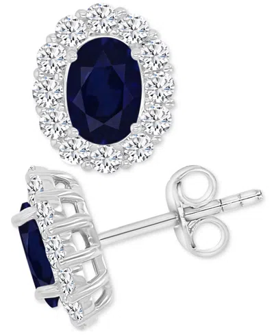Macy's Cubic Zirconia Green Stone Oval Halo Stud Earrings In Sterling Silver