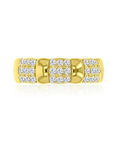 Macy's Cubic Zirconia Half Pave Ring In 14k Yellow Gold Over Sterling Silver In Pink