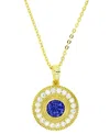 MACY'S CUBIC ZIRCONIA HALO HALO BEAD DISC PENDANT NECKLACE IN 14K GOLD-PLATED STERLING SILVER, 18" + 2" EXT