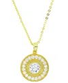 MACY'S CUBIC ZIRCONIA HALO HALO BEAD DISC PENDANT NECKLACE IN 14K GOLD-PLATED STERLING SILVER, 18" + 2" EXT