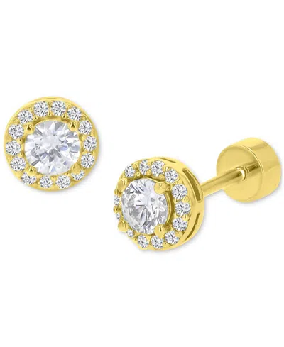 Macy's Cubic Zirconia Halo Screw Back Stud Earrings In 14k Gold-plated Sterling Silver