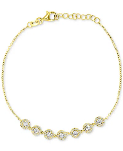 Macy's Cubic Zirconia Halo Seven Stone Link Bracelet In 14k Gold-plated Sterling Silver