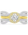 Macy's Cubic Zirconia Halo Solitaire Twist Style Stack-look Statement Ring In Gold